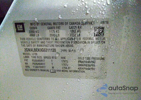 2016 Chevrolet Equinox Ls из США, поврежденный, VIN 2GNALBEK9G6311128